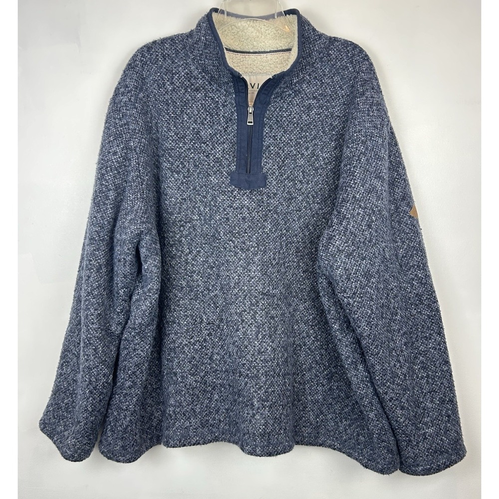 Orvis Quarter Zip Pullover Mens XXL Fleece Lined Sweater Blue Outdoors Cozy